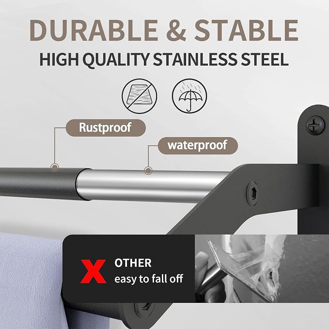 JUYSON Double Towel Bar for Bathroom, 30 Inch Towel Rack, Black | Wall Mounted, Stainless Steel, Rust Resistant, Space-Saving Design, Easy Installation