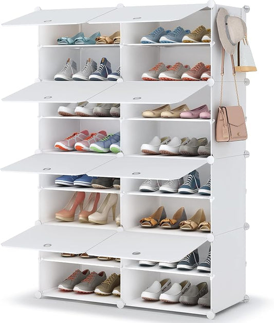 HOMIDEC Shoe Rack Organizer 32 Pair Modular Shoe Storage Cabinet for Closet | PP Plastic, Sturdy Steel Frame, Waterproof, Dustproof, Easy Clean, Shoe Shelves for Closet Garage Hallway Bedroom Entryway