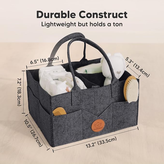 KeaBabies Baby Diaper Caddy Organizer with Handle, Portable (Mystic Gray) | Baby Car Organizers and Storage for Nursery, Changing Table, Large Shower Gift Basket for New Mom Gifts & Boy Girl Registry