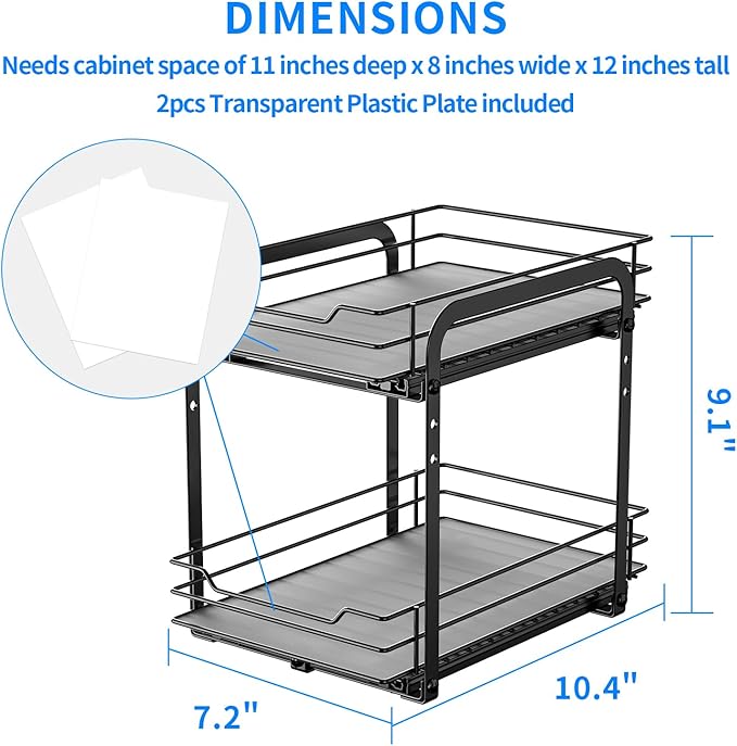 RCHYFEED 2 Tier Pull Out Spice Rack for Cabinet,7.5" Wx10.5 Dx9.5 H | Height Adjustable Spicy Shelf Metal Slide Out Spice Rack Heavy Duty Vertical Spice Shelf for Inside Cabinets & Pantry