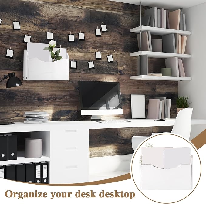 Suzile Wall Mounted File Holder Wood Magazine Holder Wall Hanging File Organizer for Office Mail Magazine Letter Paper Folder Organization (Pure White)