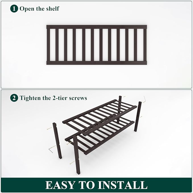 Smiry Bamboo Shoe Rack, 12 Vertical Slats, 2 Tier - 26.8" Wide, Brown | Stackable Free Standing Wooden Shoe Organizer, Wood Shoe Storage Shelf for Closet, Entryway