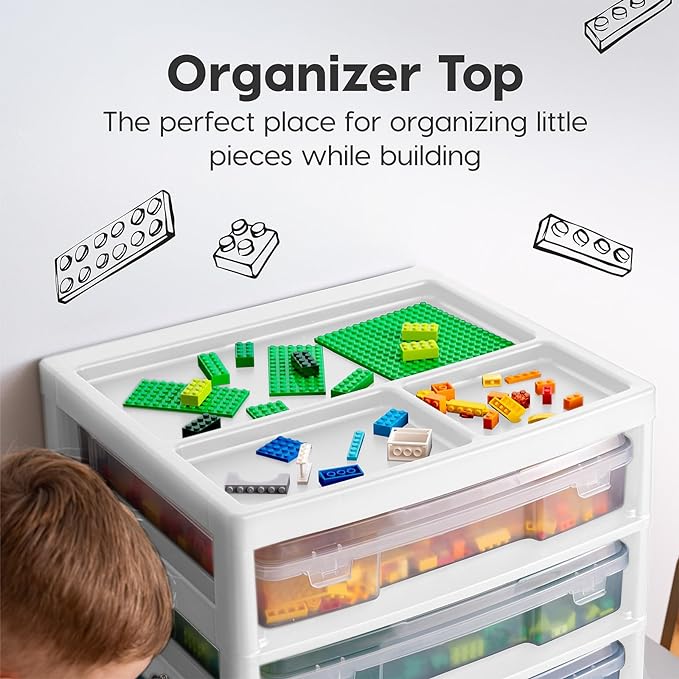 IRIS USA Desk Organizer |Made in USA| 3-Tier Cases - White/Clear | Fits 12"x12" Paper, Built-In Handles, Storage Unit with Supply Top for Craft, Art, Office Supplies, Pens & Pencils