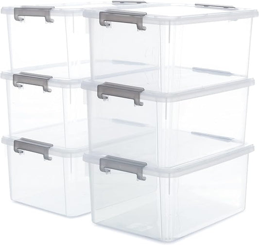 CITYLIFE 6 Packs 17 QT Plastic Storage Bins with Lids Large Stackable Storage Containers for Organizing Clear Storage Box for Garage, Closet, Classroom, Kitchen