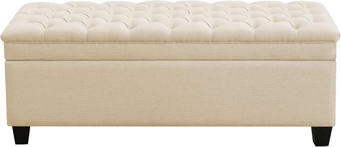 WUTUTUEE 51" Fabric Storage Ottoman Bench, Upholstered Rectangle End of Bed Storage Ottoman Tufted Living Room Bedroom Bench with Safety Hinge, Solid Wood Legs, Loads 500 lb(Khaki)