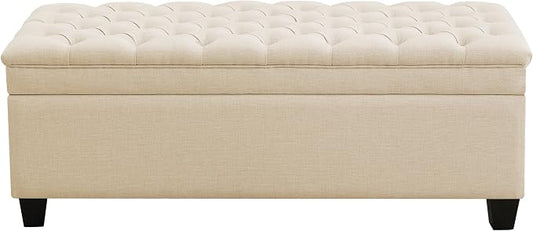 WUTUTUEE 51" Fabric Storage Ottoman Bench, Upholstered Rectangle End of Bed Storage Ottoman Tufted Living Room Bedroom Bench with Safety Hinge, Solid Wood Legs, Loads 500 lb(Khaki)
