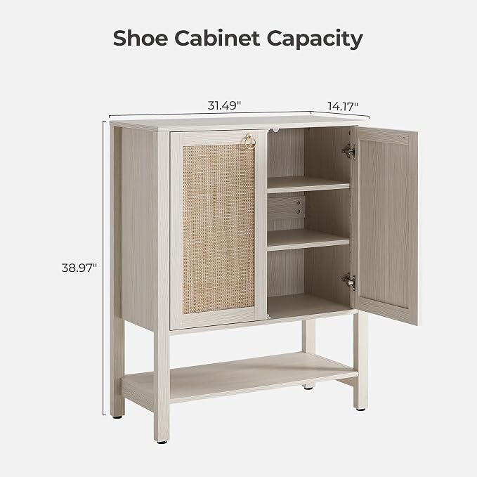 SICOTAS Shoe Storage Cabinet for Entryway, 5 Tier, 2 Pieces | Entry Shoe Organizer Cabinet with Shelves & Doors, Boho Shoe Rack for Hallway, Living Room, Closet (White Cream Oak)