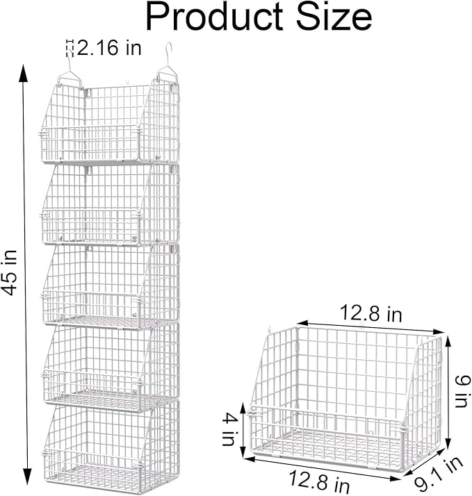 PUPPYCUTE Hanging Closet Organizer and Storage, Clothes Hanging Shelves Wire Baskets for Clothing Sweaters Purse Handbags Shoes White 5 Tier