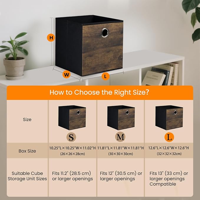 4 Pack Durable Storage Cube Bin with Decorative Wood Grain,Stylish Thickened Fabric Cube Box,Space-saving Storage Basket for Shelves,Closet,Office,Bedroom,Living Room,Nursery,Dorm,RV,13x13x13in(Large)