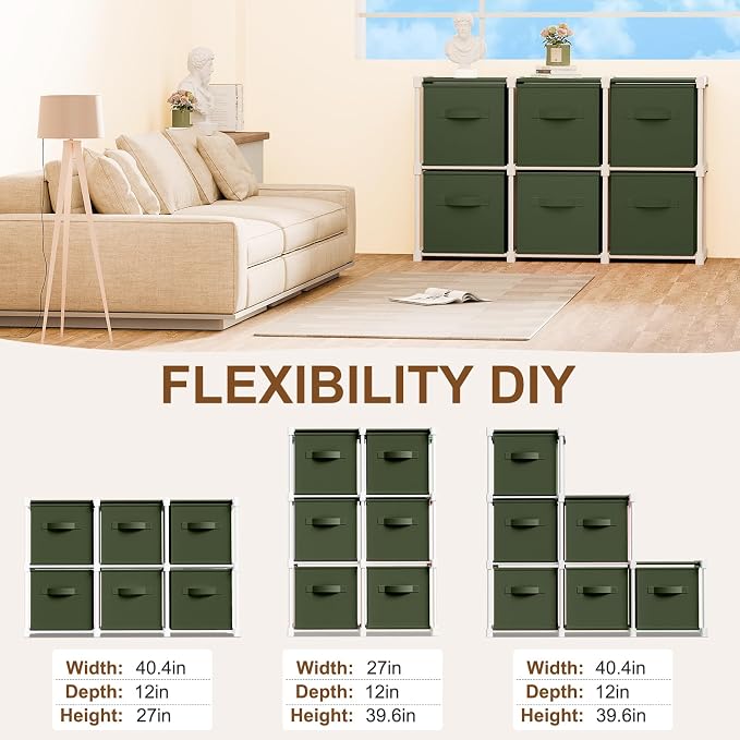 Briwooody 6 Cube Storage Organizer Storage Bins Shelf,Dark Green