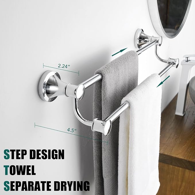 Hoimpro Double Towel Bar Towel Rack for Bathroom Wall Mounted Chrome | Adjustable 16-26 In,Wall Mounted Towel Holder, Stainless Steel, Rustproof, Towel Bar Rod Hanger Hardware Accessories Hotel