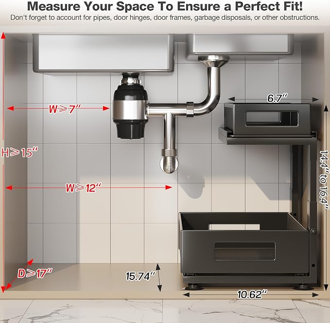 2 Pack Under Sink Organizer with Next-Gen Ball-Bearing Slides,2-Tier Pull Out Cabinet Storage,Height Adjustable Drawer Shelf for Bathroom,Kitchen,Laundry,Cabinet,Pantry(Patent Pending)