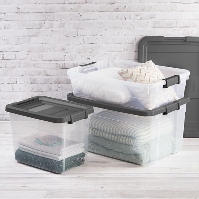 Sterilite Modular Stacker Box with Latching Lid, 16 Quart, 24-Pack | Clear Plastic Storage Bins - Stackable Organizing Container Boxes for Closet, Bathroom, and Office