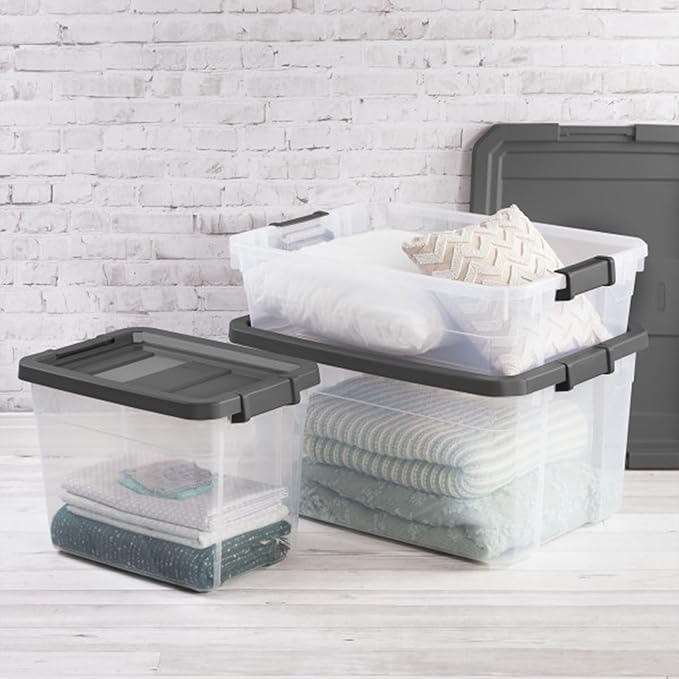 Sterilite Modular Stacker Box with Latching Lid, 16 Quart, 12-Pack | Clear Plastic Storage Bins - Stackable Organizing Container Boxes for Closet, Bathroom, and Office