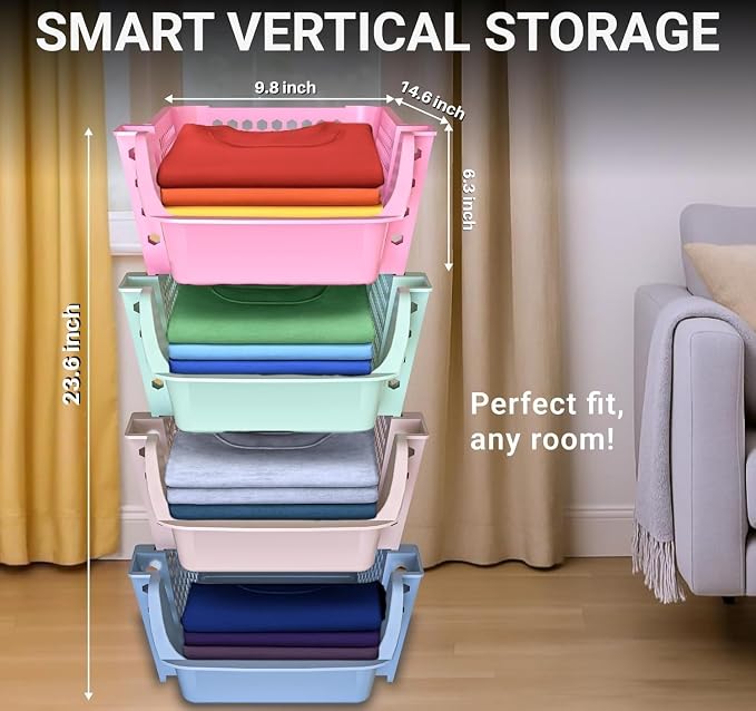 Skywin Stackable Storage Bins Open Front for Pantry Storage, 4 Pack - Multi | Sturdy Plastic, Easy Stacking, Breathable & Open Front Design, Pantry Storage for Snacks, Toiletries, and Small Essentials