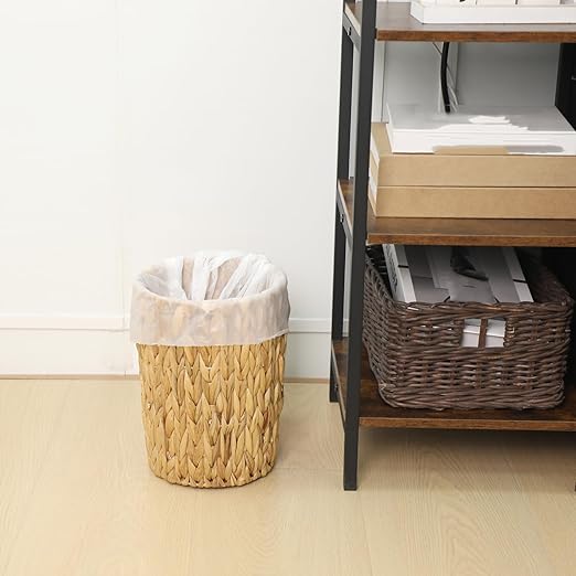 WLLHYF Wicker Waste Basket, Handwoven Water Hyacinth Trash Can Small Bathroom Trash Can Boho Woven Decorative Office Garbage Cans for Bedroom Bathroom Kitchen Living Room