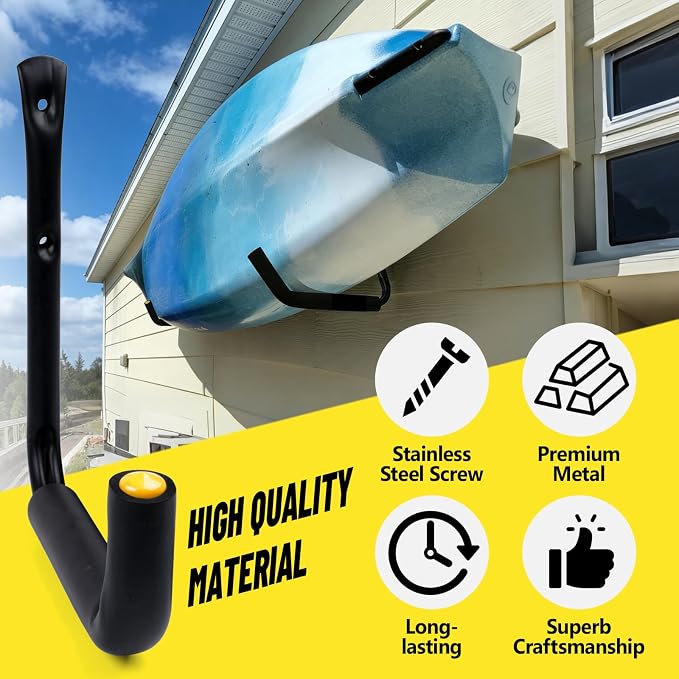 GEEDAR Heavy Duty Garage Storage Hooks -75 LB Capacity, 6packs, 9.8" Wall Mounted Rack for Hanging Paddle Board, Ladders, Bikes Enforced Kayak Storage Hanger