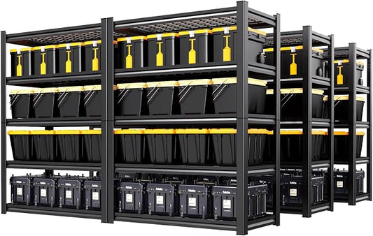6 Pack Garage Shelving 5-Tier Heavy Duty Storage Shelves, Tool-Free Adjustable Metal Shelf Unit, Utility Organizer Rack for Basement, Pantry, Kitchen, Warehouse, 15.7" Dx35.4 Wx71.2 H, Black