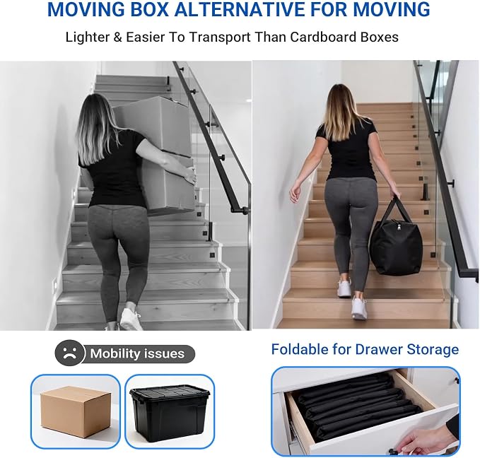 Extra Large Moving Bags, 4 Pack Blue Oversized Storage Totes with Strong Zipper & Reinforced Full Loop Handles, Collapsible Storage Bags for Space Saving, for King/Queen Comforter, Blankets & Clothes