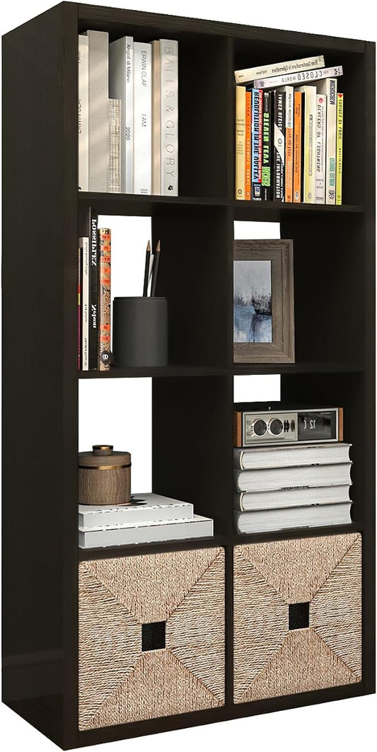 CTESNE【2026 Wooden Thick Frame 8 Cube Storage Organizer Shelf with Anti-Tipping Kits + Reversible Open Back Bookcase, Horizontal and Vertical Dual-use（Chocolate,11inch）