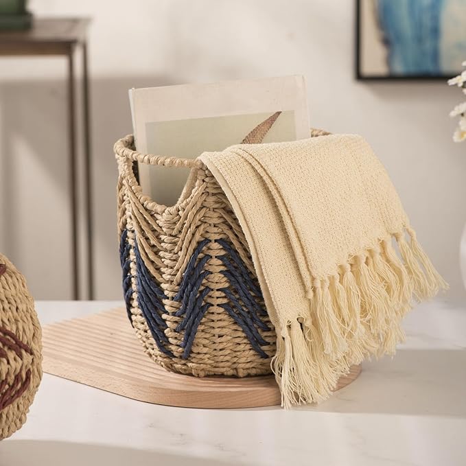 Woven Storage Baskets, Handwoven Straw Weaving Plant Basket Large Laundry Organizer Flower Planter Basket For Flower Pots Storage Containers For Home Bedroom Living Room