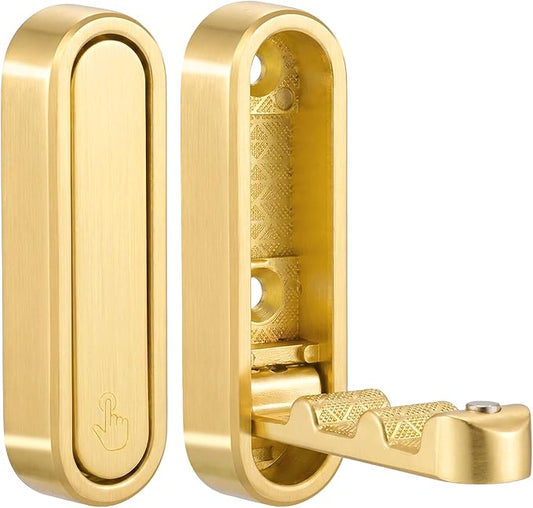 2PCS Foldable Wall Hooks, Flip Down Design with 40 lbs Heavy-Duty Capacity, Retractable Wall Hooks for Bathroom, Bedroom & Entryway Space Saving (Gold)