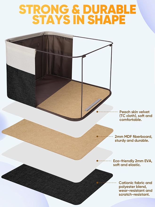 BALEINE Fabric Storage Bins for Shelves, Linen Storage Baskets for Organizing, Decorative Closet Storage Bins for Clothes, Toys, Home Storage (Black, 4 Pack)