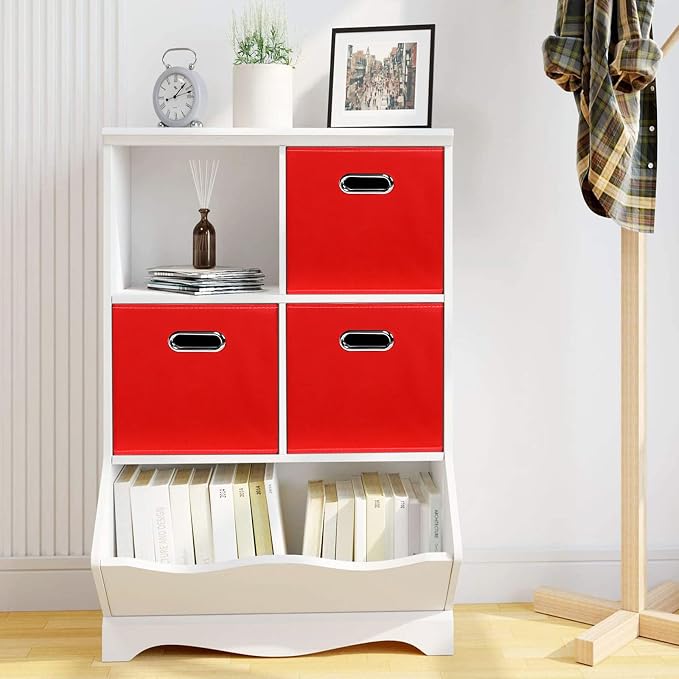 Fabric storage bins Cubes, Fabric Cube Organizer with Handle, Foldable Cube Bins for Cloth or Accessary Storage, 11x11x11, Set of 6, (Red)