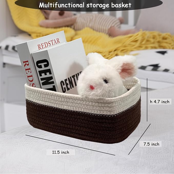 COMFY HOMI 11.5"x7.5"x4.7" Storage Baskets for Organizing | Cotton Rope Woven Basket | Toy Storage Bin Box | Basket for Shelves, Closet Organizer Bin, Decorative Closet Shelf, 3 Pack,