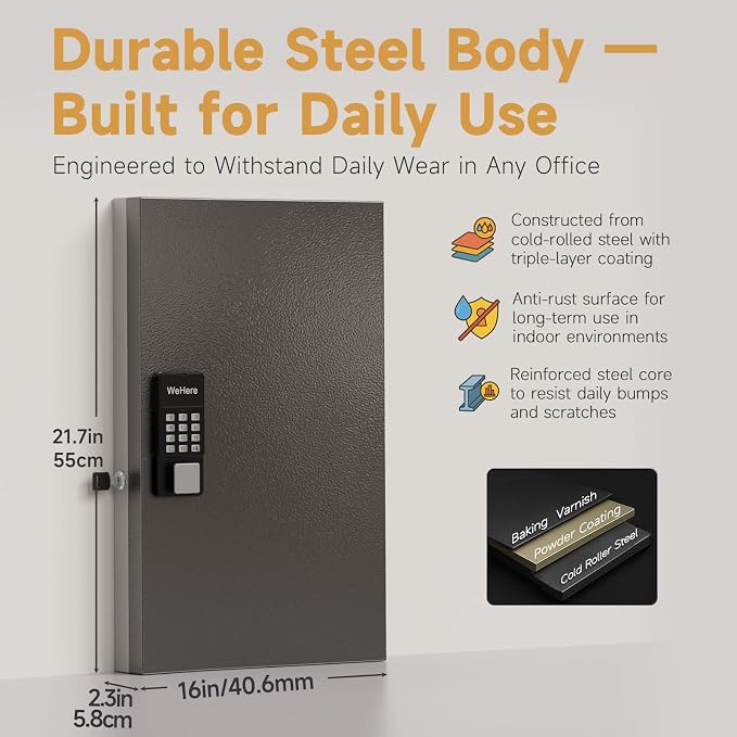 72 Key Lock Box Smart Key Organier Cabinet with Keypad & App for Office | Wall Mounted Lockbox use App, Custom & One Time Password, WiFi (Need W100 Bridge) Unlock for School, Office, Fleet, Hotel