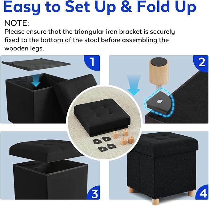 BRIAN & DANY Ottoman with Storage, Square Small Storage Ottoman Foot Rest with Legs, Ottomans Foot Stool for Dorm, Living Room, Entryway 14.8"x14.8"x17.8" (Black)