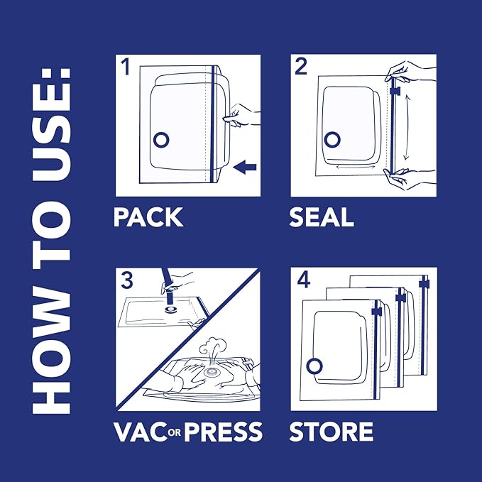 Hefty Shrink-Pak Vacuum Storage Bags – For Clothes, Pillows, Towels, Blankets & More – Space Saver Vacuum Suction Sealer Bags for Home or Travel – 4 Jumbo Cubes, 43.5 x 34 x 18 Inches