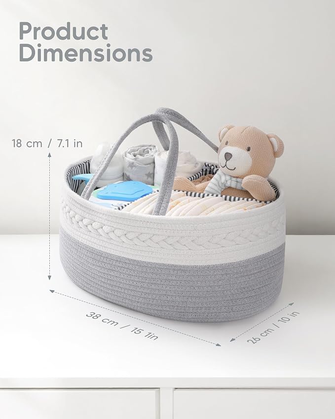 Maliton Cotton Rope Diaper Caddy Organizer - Nursery Storage Caddy, Baby Boy Changing Table Must Have, Perfect