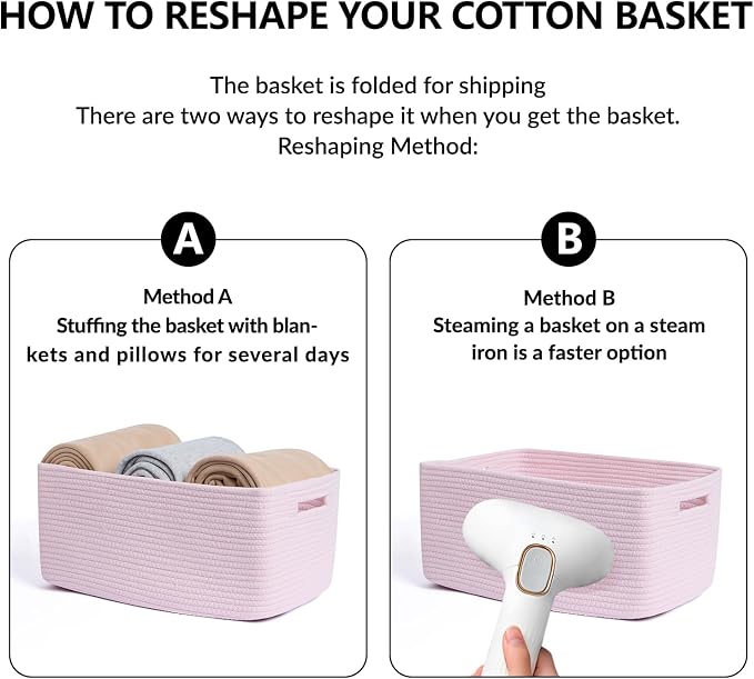 MiniArk Large Storage Baskets for Organizing, 17 x 13 x 7.5” Closet Shelf Baskets for Clothes Blanket Towels, Baby Nursery, Toy Bins Box, Woven Rope Baskets, 4 Packs Light Pink