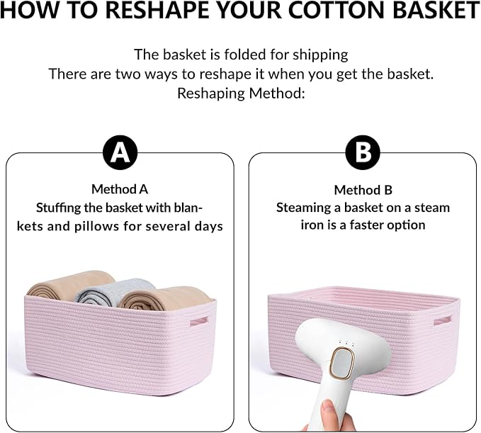 MiniArk Large Storage Baskets for Shelves, 17 x 13 x 7.5” Closet Organizers Bins for Clothes Blanket Towels, Baby Nursery, Toy Baskets Box, Woven Rope Baskets, 3 Packs Light Pink