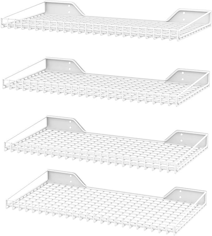 Wall Mounted Storage Shelf for Garage, 4 Pack Metal Shelf Rack, Heavy-Duty Wall Organizer Shelves Suitable for Shop, Shed, Garage 23.5inch x 12inch(White)