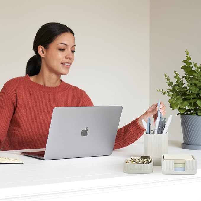 Aesthetic Desk Organizer Set of 3 For Your Office - Sturdy Concrete Desktop Accessories For Women or Men Enhance Any Office Decor - Set incl. Pen Holder, Paperclip Storage and Sticky Note Holder