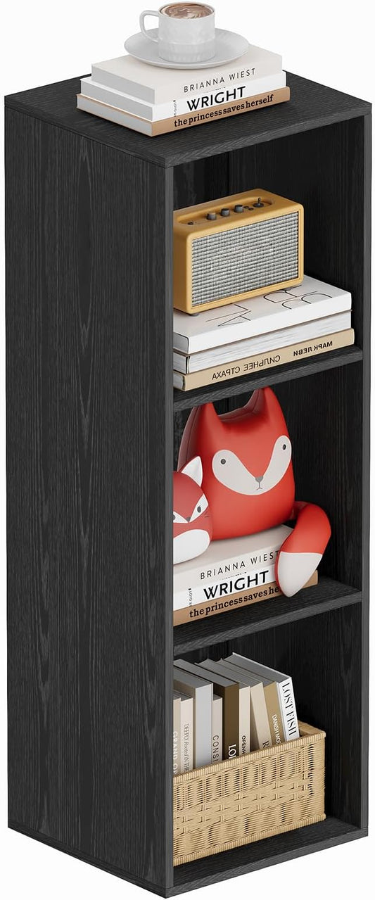 Book Shelf, Wooden Cube Storage Organizer with 11" Open Cubes, Stackable Modular Bookcase for Room Divider Storage, 3 Tier Bookshelf for Living Room, Bedroom, Office (Black, 3-Cube)