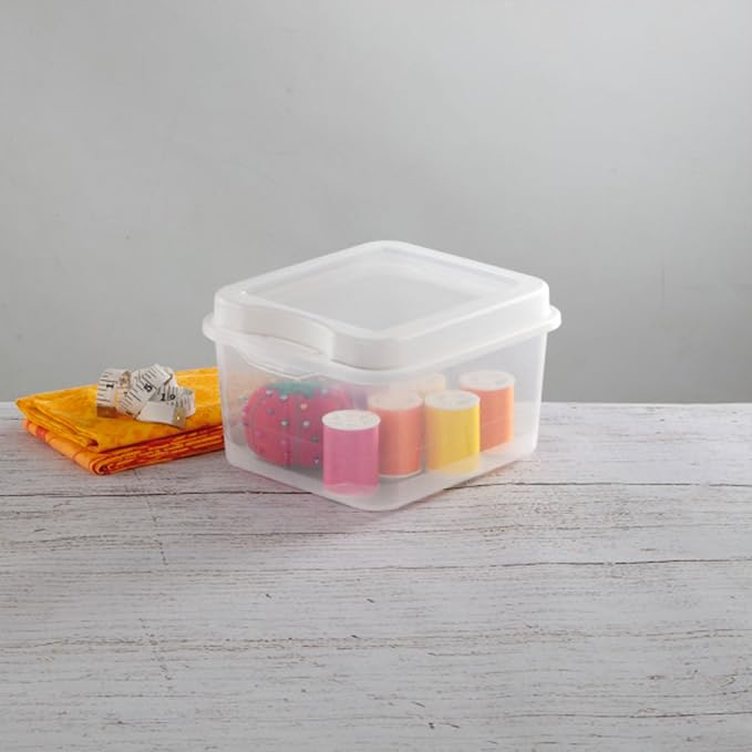 Sterilite Square Small FlipTop, Clear Plastic Storage Box, 48-Pack | Bin with Hinged Lid, Stackable Multipurpose Organizer for Art & Craft Supplies, Accessories, Photos & CDs, Home or Office Use