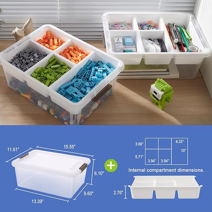 17QT Clear Plastic Craft Storage Box with Removable Tray & Lid - 2 packs | white container, art supply organizer for playdoh, sewing, beads & craft tools, space-saving stackable bins
