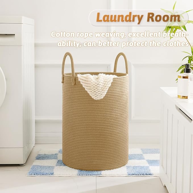 Artfeel Laundry Basket,Woven Cotton Rope Laundry Hamper,60L for Decorative Storage of Dirty Clothes,Toys and Blankets in Bathroom,Baby Room and Living Room