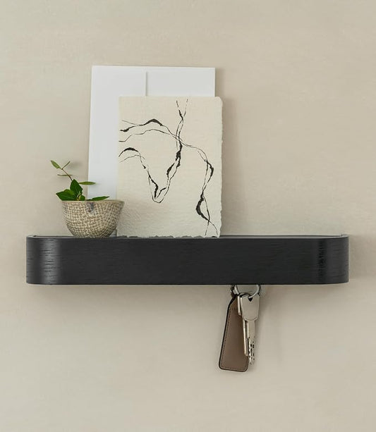 Kazai. Key Holder 'Toke' | Minimalist Key Hook Design from Berlin | Modern Key Holder Wall Mount with Wooden Shelf | Key Rack for Wall as Entryway Organizer | Oak, Black