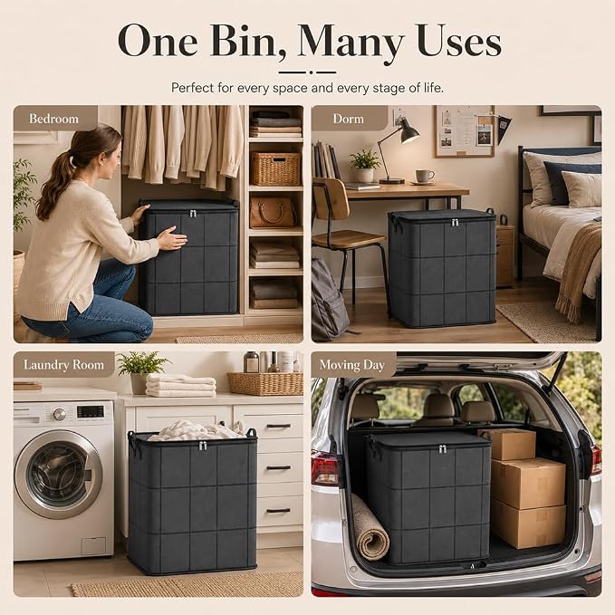 2027 New Thickened XXL Foldable Storage Bag With Reinforced Handles，L*1 | Large Capacity Zippered Fabric Organizer for Bedding & Clothes, Foldable Blanket Bag with Reinforced Handles