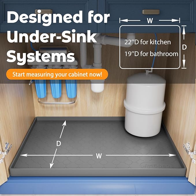 Jin&Bao Under Sink Mat 28" x 19" Waterproof Silicone Cabinet Kitchen Liner | Silicone under kitchen sink mat,cabinet protector,bathroom shelf liner,raised edge,anti-slip,easy to clean & dishwasher safe