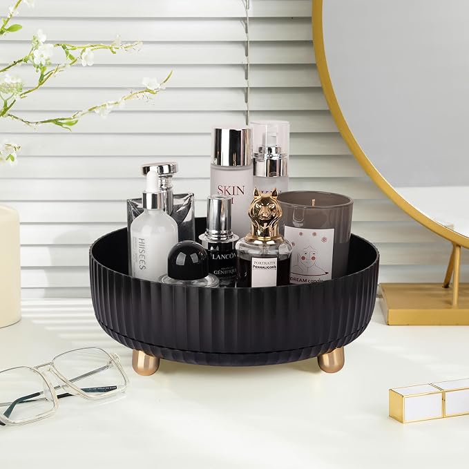 360 Rotating Makeup Perfume Organizer Skincare Tray, Large Black | 360 Degree Spinning Lazy Susan Organizer Lotion Cosmetics Storage for Dresser, Vanity, Bathroom Countertop