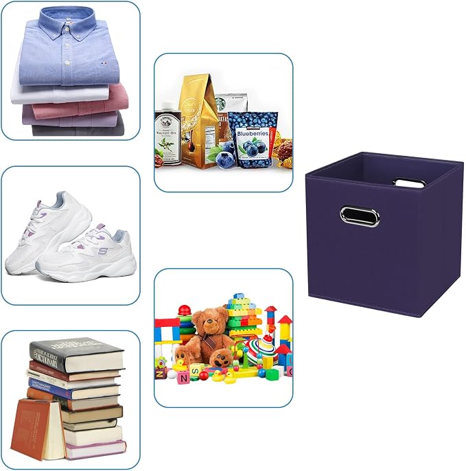 Fabric Cubby Storage Bins，13x13x13 Inches ，Cube Organizer Bins Foldable Storage Bins with Dual Handles Fabric Organizer Bins and Basket Storage Box，Set of 3 ，Navy Blue