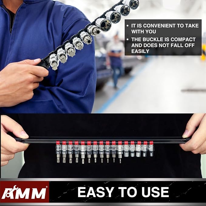 AMM 18-Piece Socket Organizer, 1/2 inch, 3/8 inch and 1/4 inch Drive ABS Tools-Socket Holder,Heavy Duty Socket Racks, Premium Quality Socket Clip Rail Holder,The best tool trays in the garage