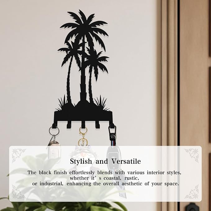 Key Holder Wall Mount with 5 Hooks Entryway Hanger for Car Key Ring Metal Keys Holder on wall Black Key Rack for Home Decor Offcie Appartment
