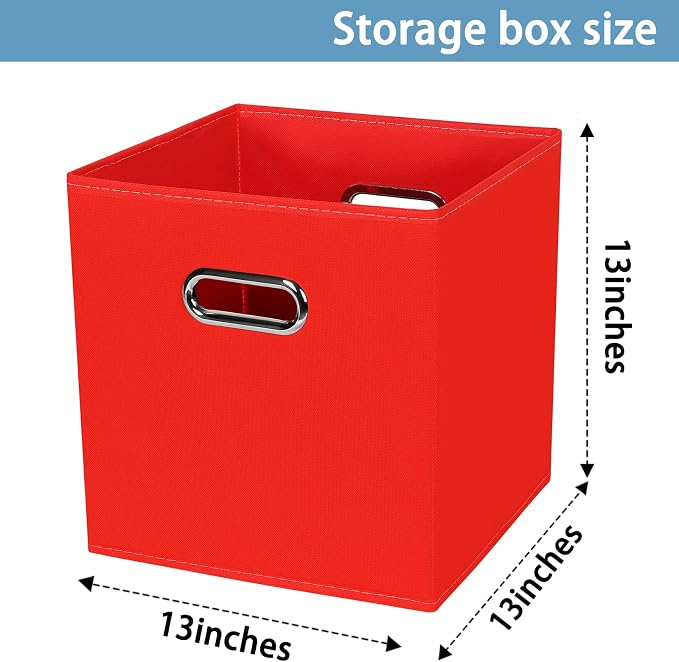 Black Fabric Cubby Storage Bins,13x13x13 Inches ,Cube Organizer Bin Foldable Storage Boxes with Dual Handles Fabric Organizer Box and collapsible Storage basket,Set of 6 ,Red