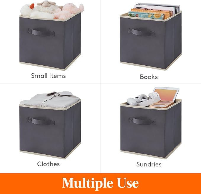 Lifewit Storage Cubes, Foldable Decorative Fabric Storage Baskets for Organizing Home Organizers with Handles for Shelves, Closet, 11 Inch Bins, 18L Gray, 12 Packs